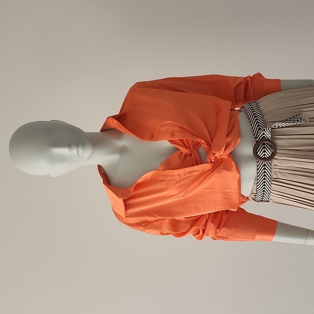 CELLECCI Orange Satin Button Front Shirt With Top Size: Various